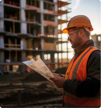 Professional reviewing plans on site